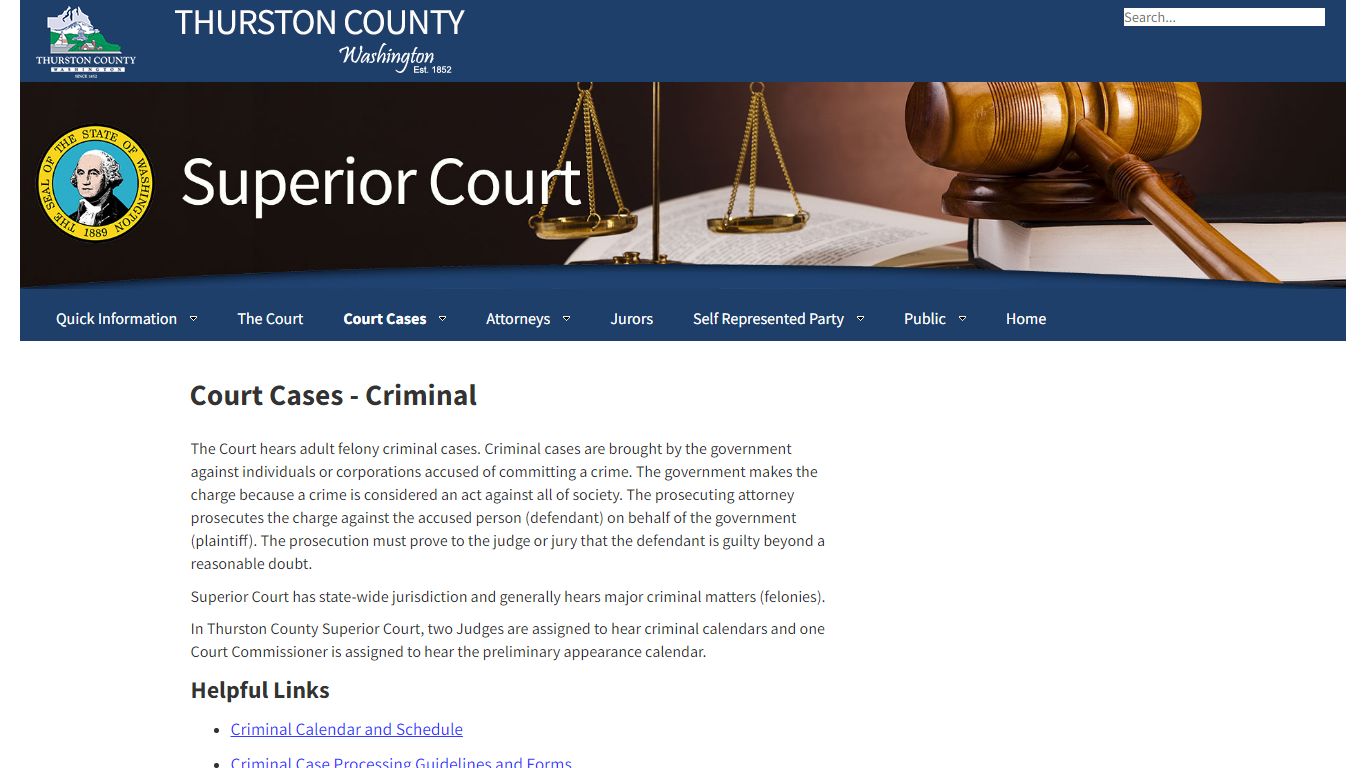 Thurston County | Superior Court | Court Cases - Criminal