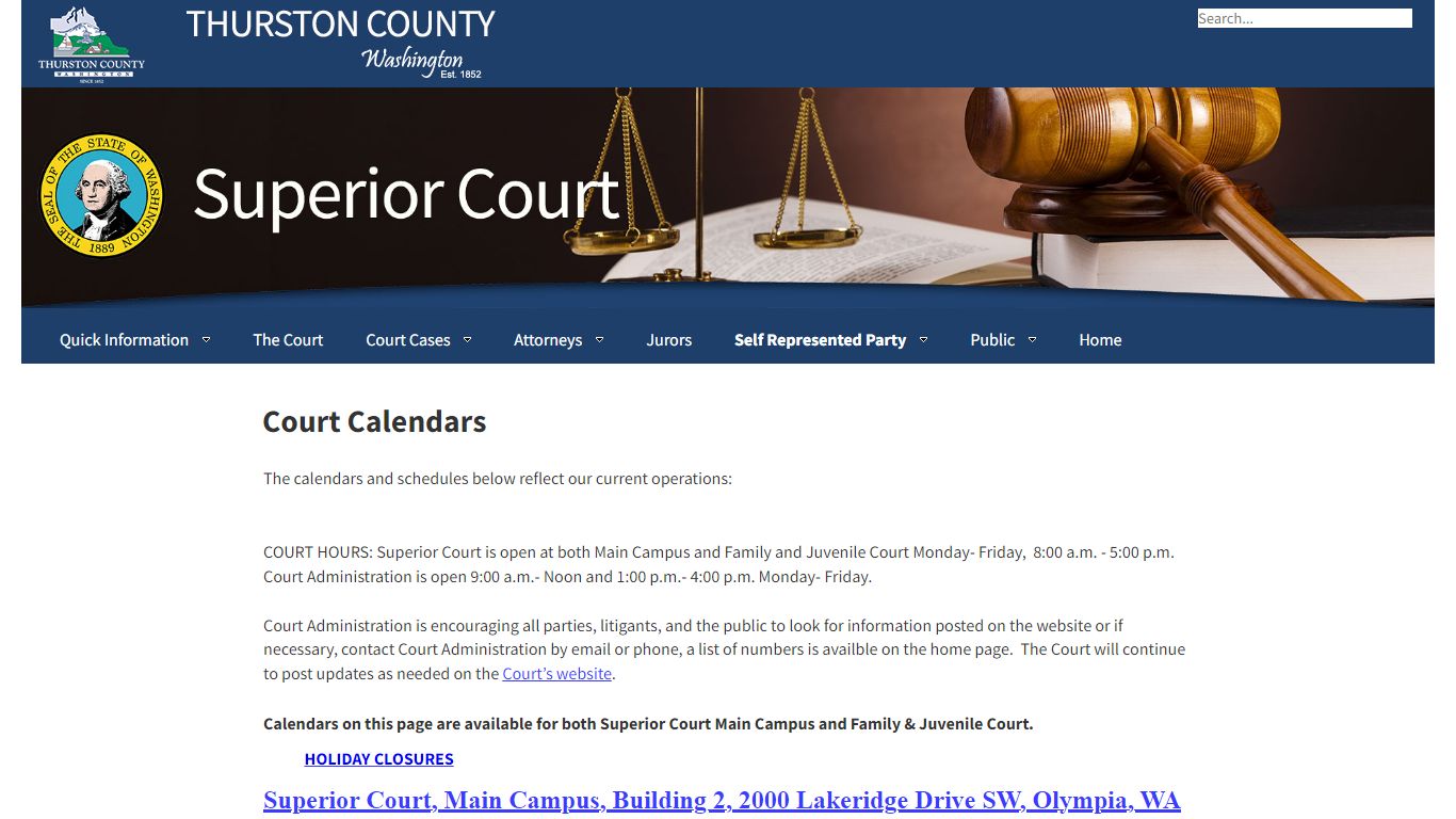 Thurston County | Superior Court | Court Calendars